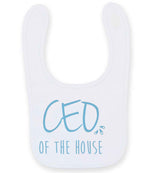 Ceo of the House – Larkwood Baby/Toddler Bib in White with Baby Blue vinyl