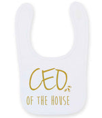 Ceo of the House – Larkwood Baby/Toddler Bib in White with Gold vinyl
