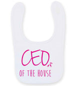 Ceo of the House – Larkwood Baby/Toddler Bib in White with Hot Pink vinyl