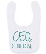 Ceo of the House – Larkwood Baby/Toddler Bib in White with Mint vinyl
