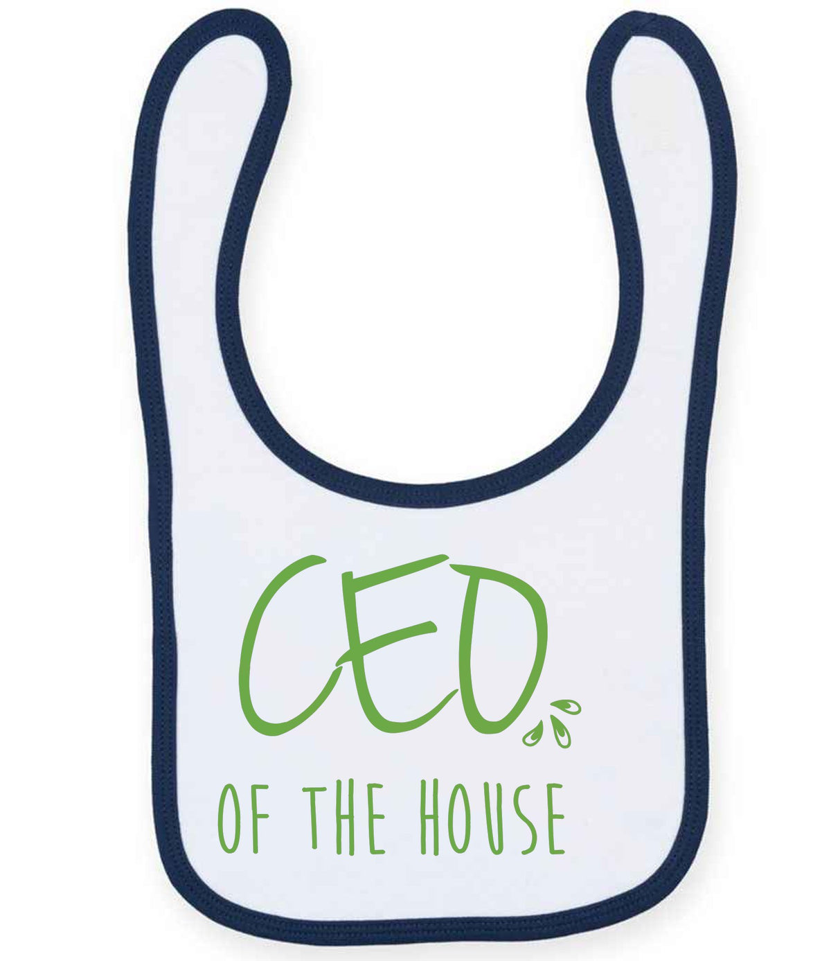 Ceo of the House – Larkwood Baby/Toddler Bib in White/Navy with Apple Green vinyl