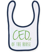 Ceo of the House – Larkwood Baby/Toddler Bib in White/Navy with Apple Green vinyl