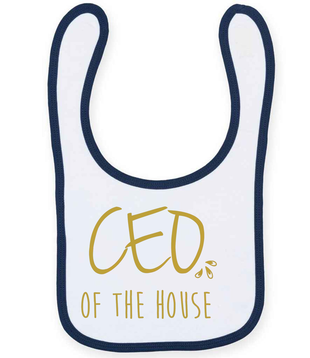 Ceo of the House – Larkwood Baby/Toddler Bib in White/Navy with Gold vinyl