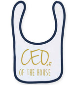 Ceo of the House – Larkwood Baby/Toddler Bib in White/Navy with Gold vinyl