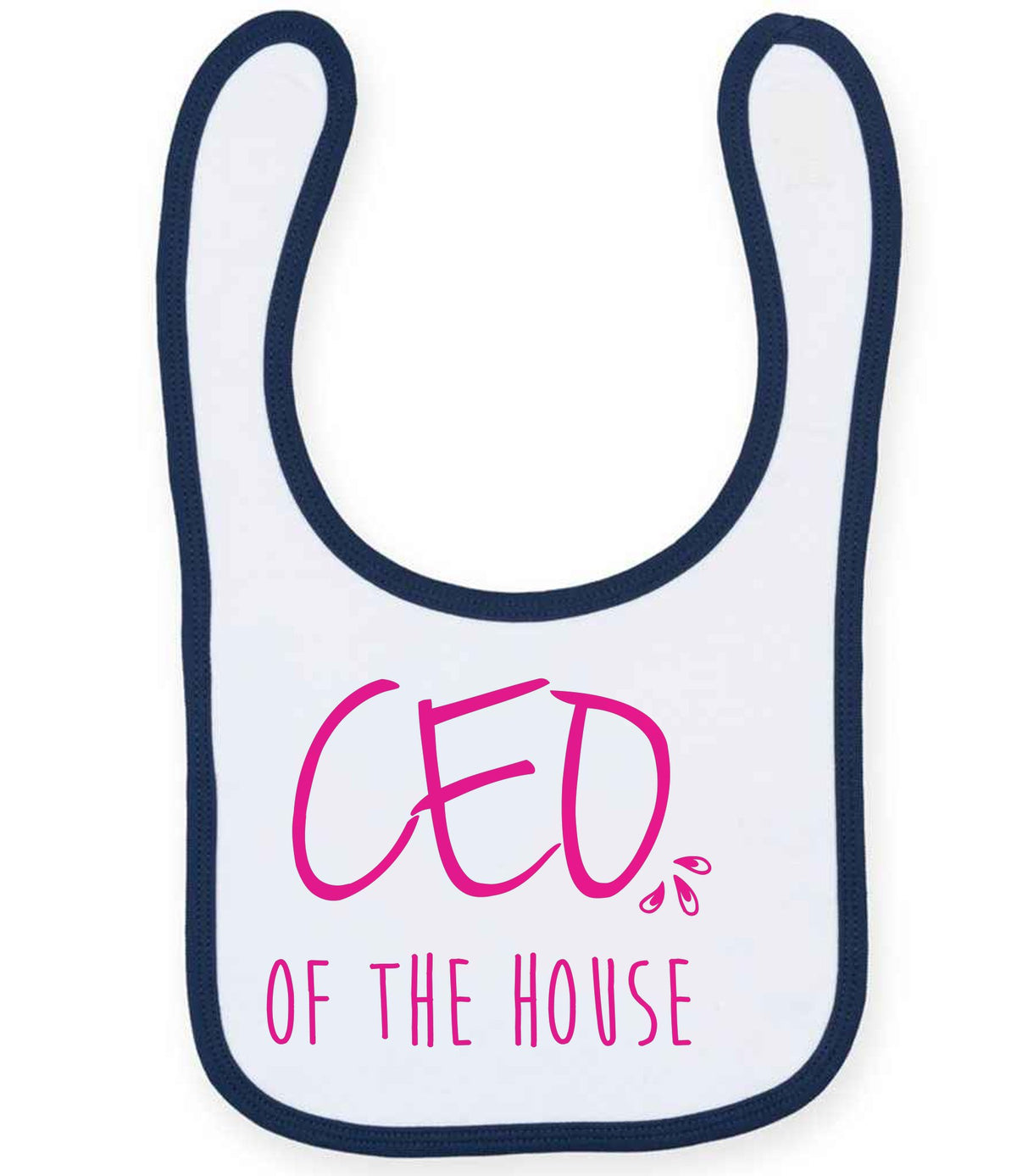 Ceo of the House – Larkwood Baby/Toddler Bib in White/Navy with Hot Pink vinyl