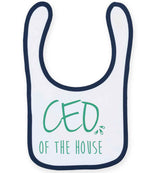 Ceo of the House – Larkwood Baby/Toddler Bib in White/Navy with Mint vinyl