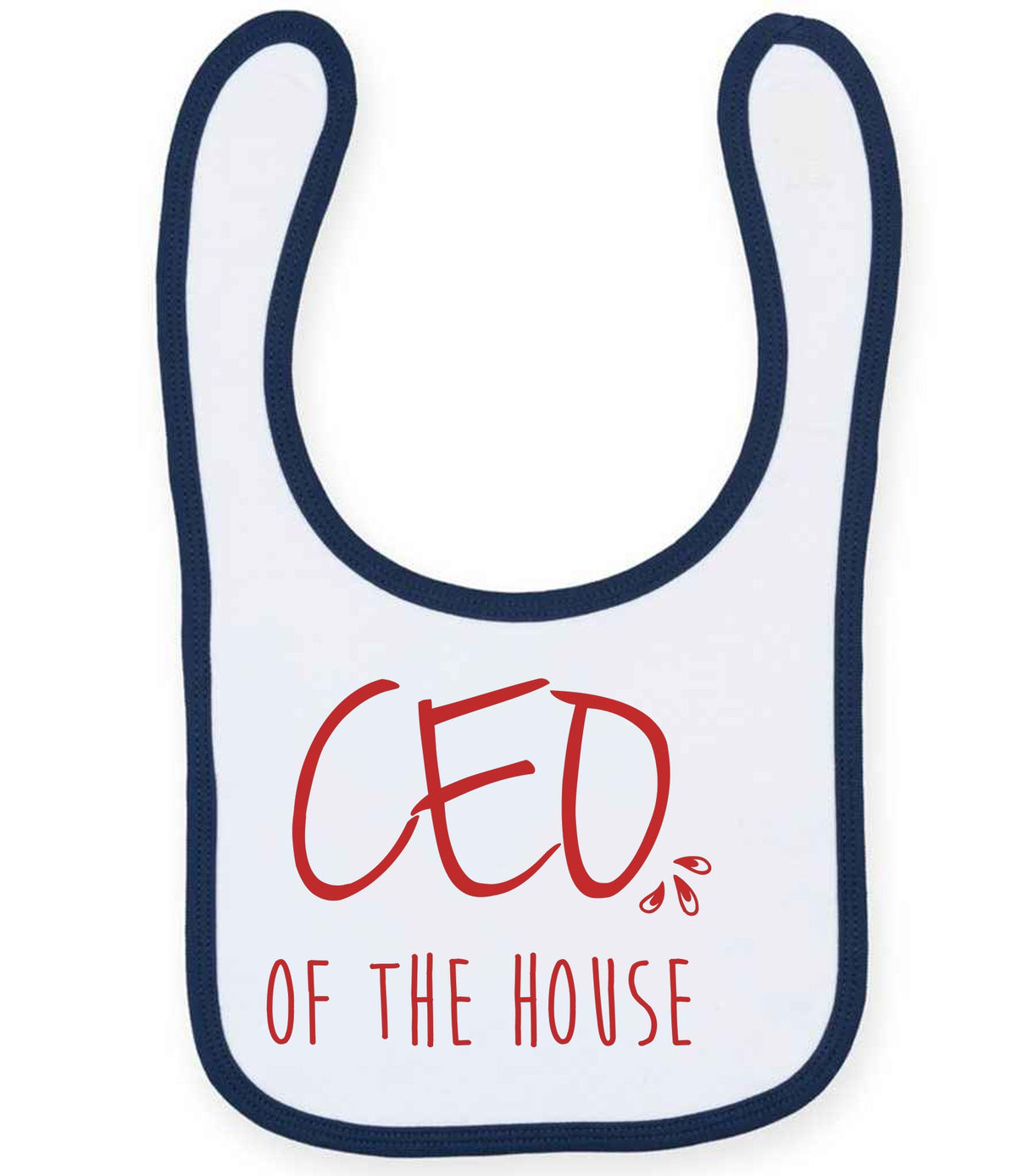 Ceo of the House – Larkwood Baby/Toddler Bib in White/Navy with Red vinyl