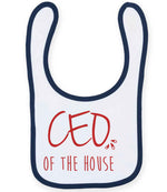 Ceo of the House – Larkwood Baby/Toddler Bib in White/Navy with Red vinyl