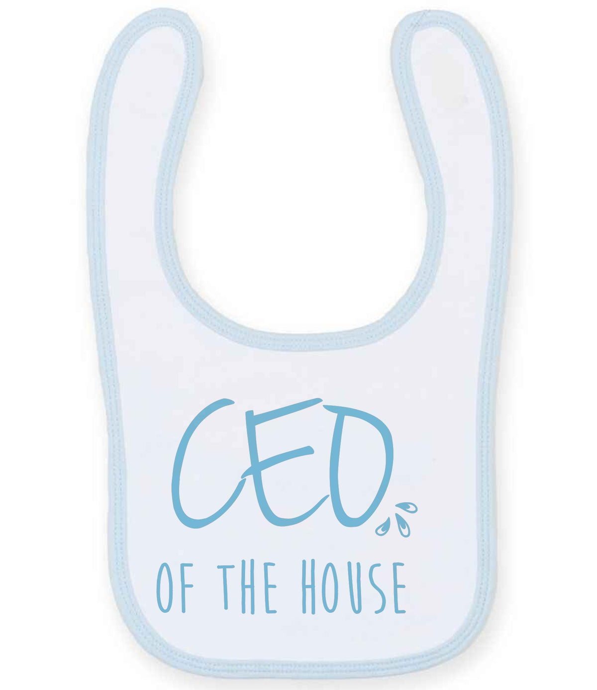 Ceo of the House – Larkwood Baby/Toddler Bib in White/Pale Blue with Baby Blue vinyl