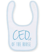 Ceo of the House – Larkwood Baby/Toddler Bib in White/Pale Blue with Baby Blue vinyl