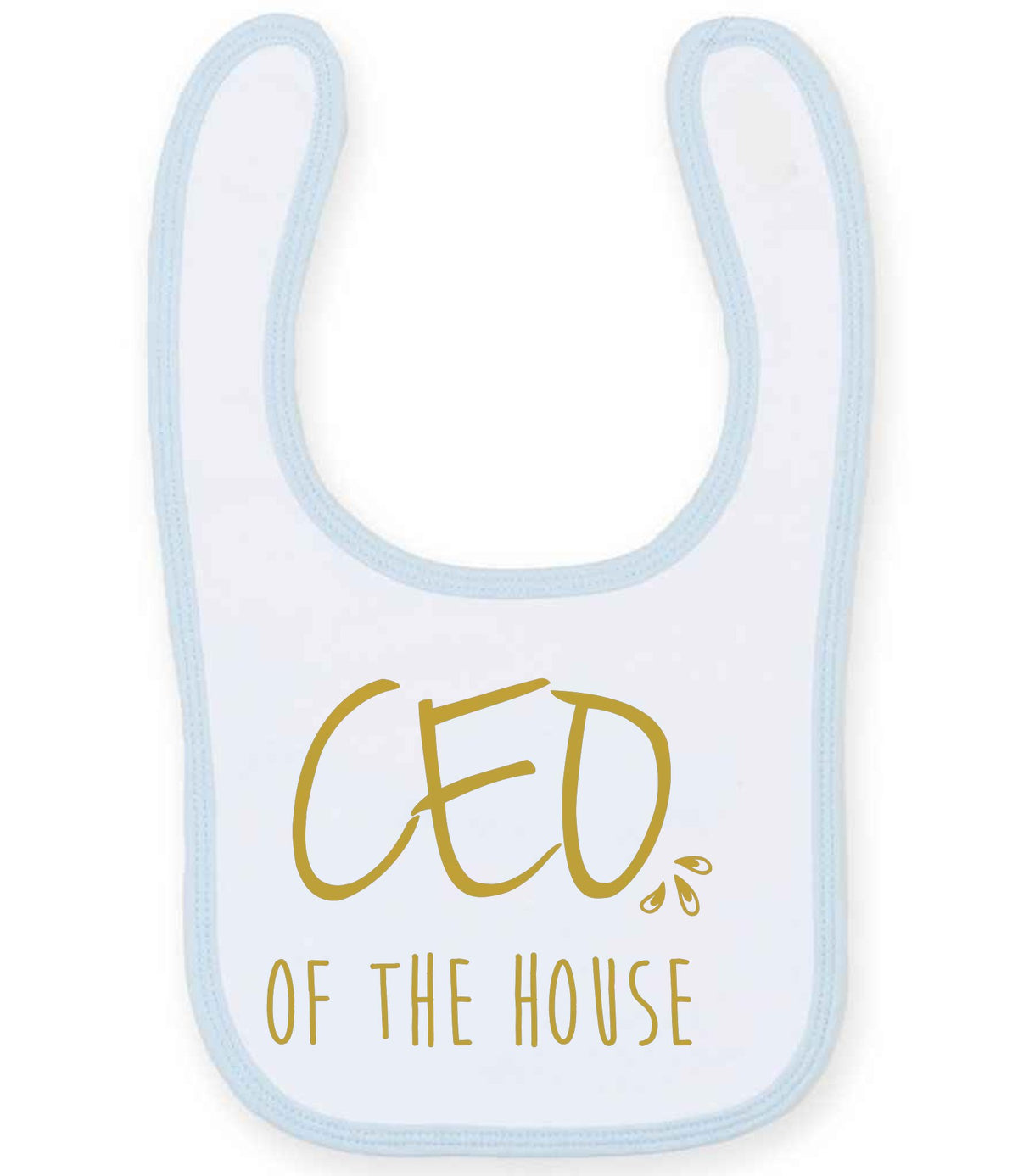 Ceo of the House – Larkwood Baby/Toddler Bib in White/Pale Blue with Gold vinyl