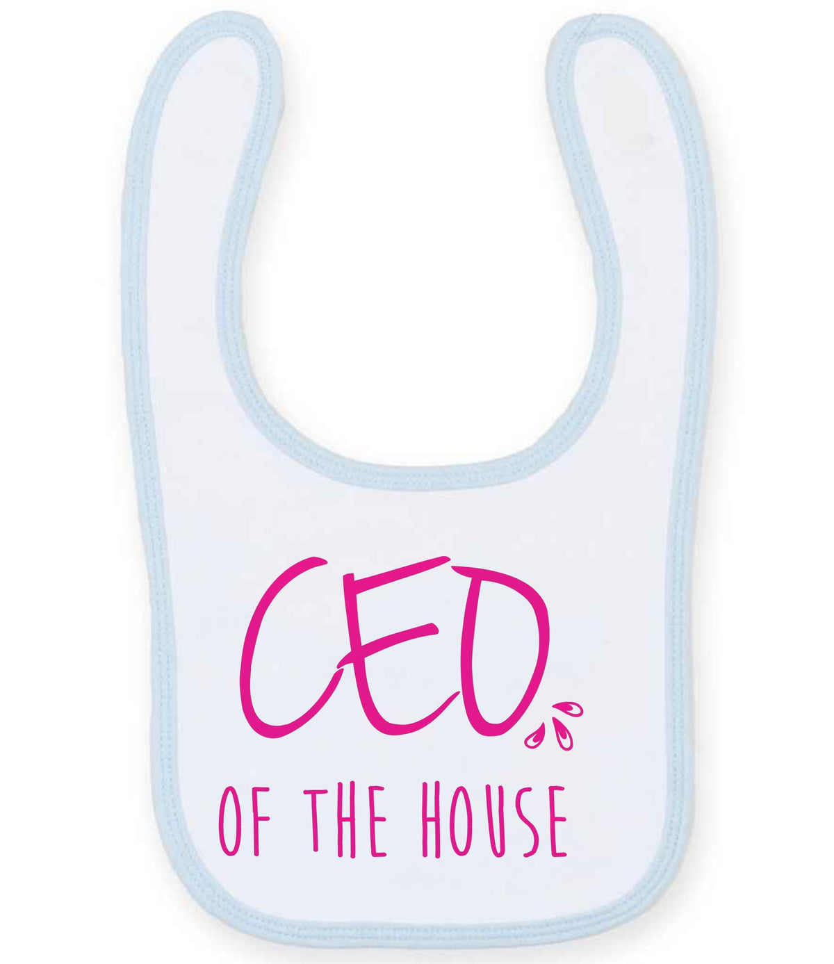 Ceo of the House – Larkwood Baby/Toddler Bib in White/Pale Blue with Hot Pink vinyl