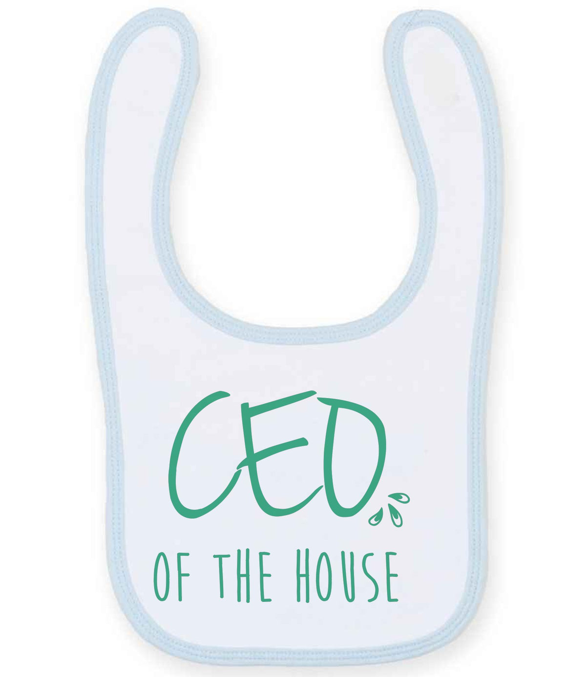 Ceo of the House – Larkwood Baby/Toddler Bib in White/Pale Blue with Mint vinyl