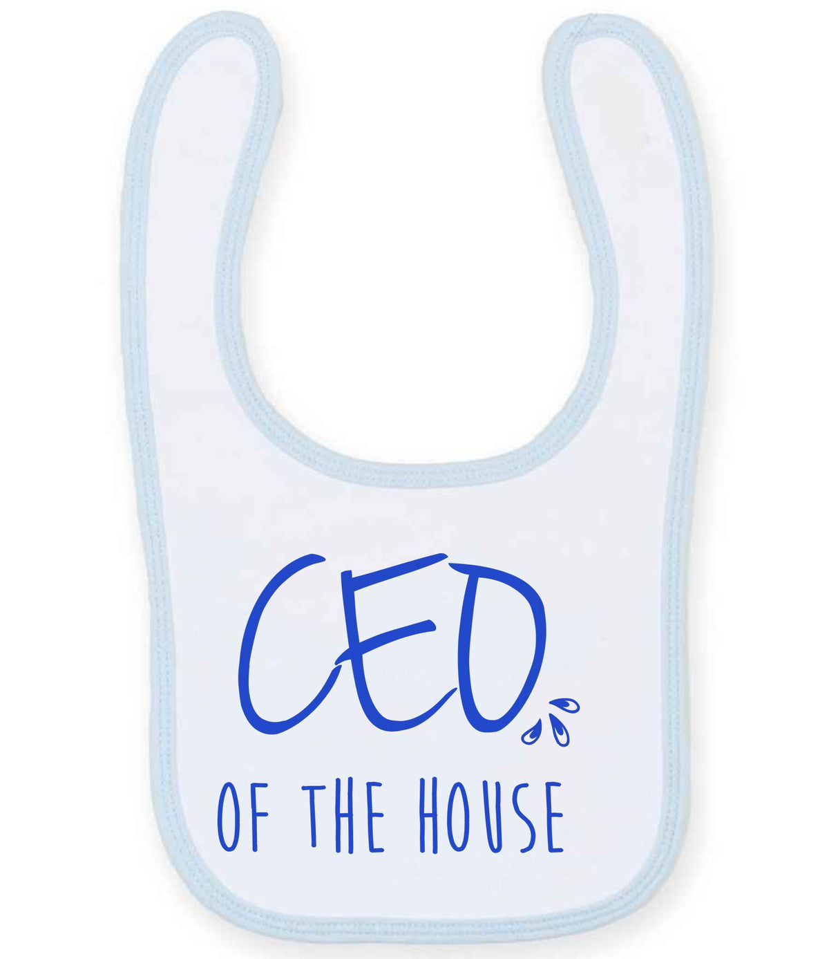 Ceo of the House – Larkwood Baby/Toddler Bib in White/Pale Blue with Royal Blue vinyl