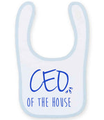 Ceo of the House – Larkwood Baby/Toddler Bib in White/Pale Blue with Royal Blue vinyl