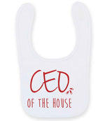 Ceo of the House – Larkwood Baby/Toddler Bib in White with Red vinyl