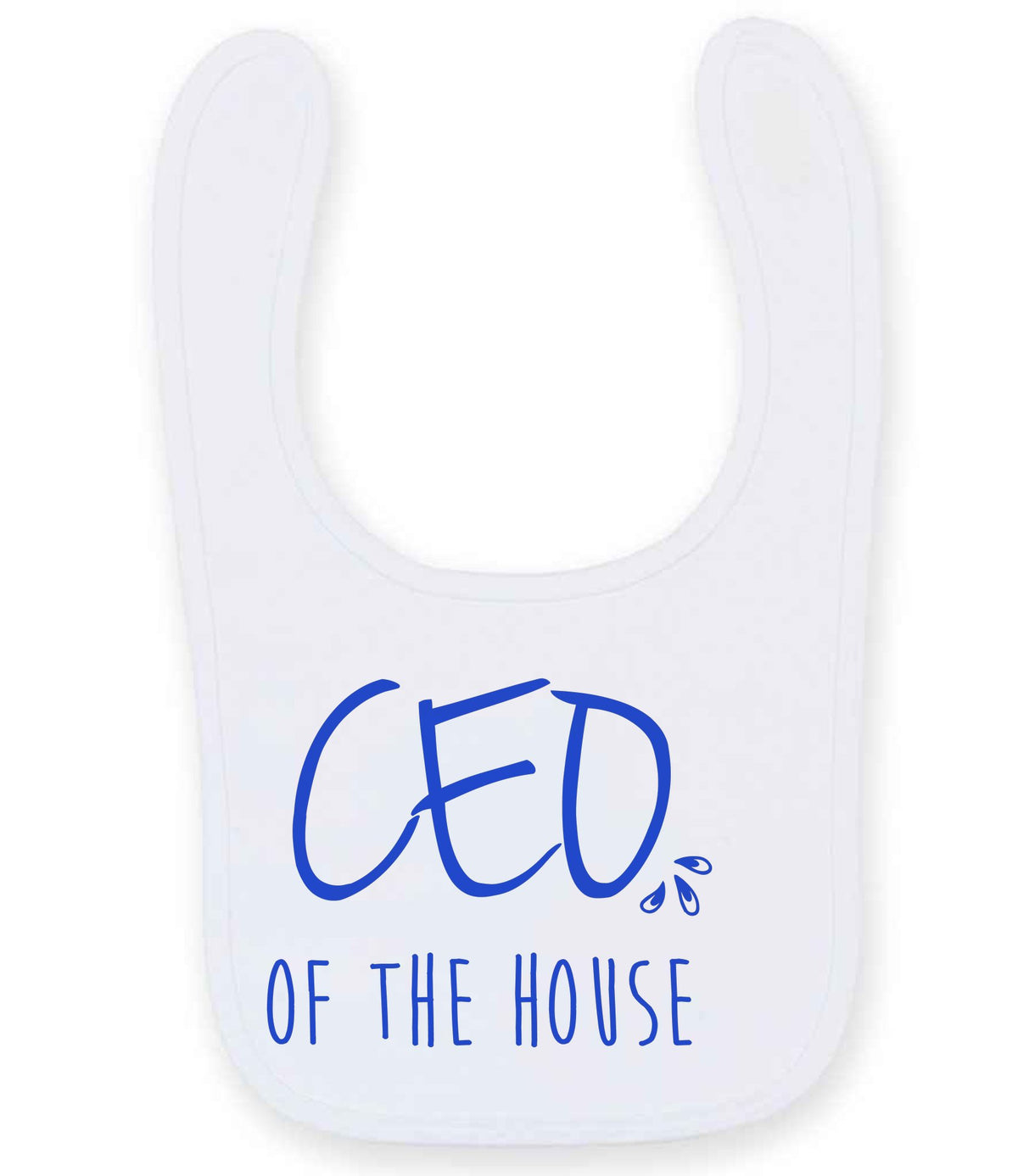 Ceo of the House – Larkwood Baby/Toddler Bib in White with Royal Blue vinyl