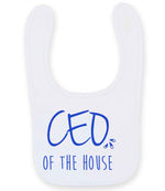 Ceo of the House – Larkwood Baby/Toddler Bib in White with Royal Blue vinyl
