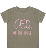 Ceo of the House – Baby T-Shirt in Khaki with Baby Pink vinyl