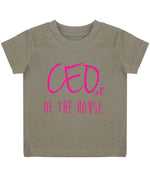 Ceo of the House – Baby T-Shirt in Khaki with Hot Pink vinyl