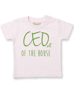 Ceo of the House – Baby T-Shirt in Pale Pink with Apple Green vinyl