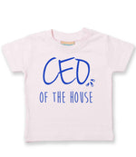 Ceo of the House – Baby T-Shirt in Pale Pink with Royal Blue vinyl