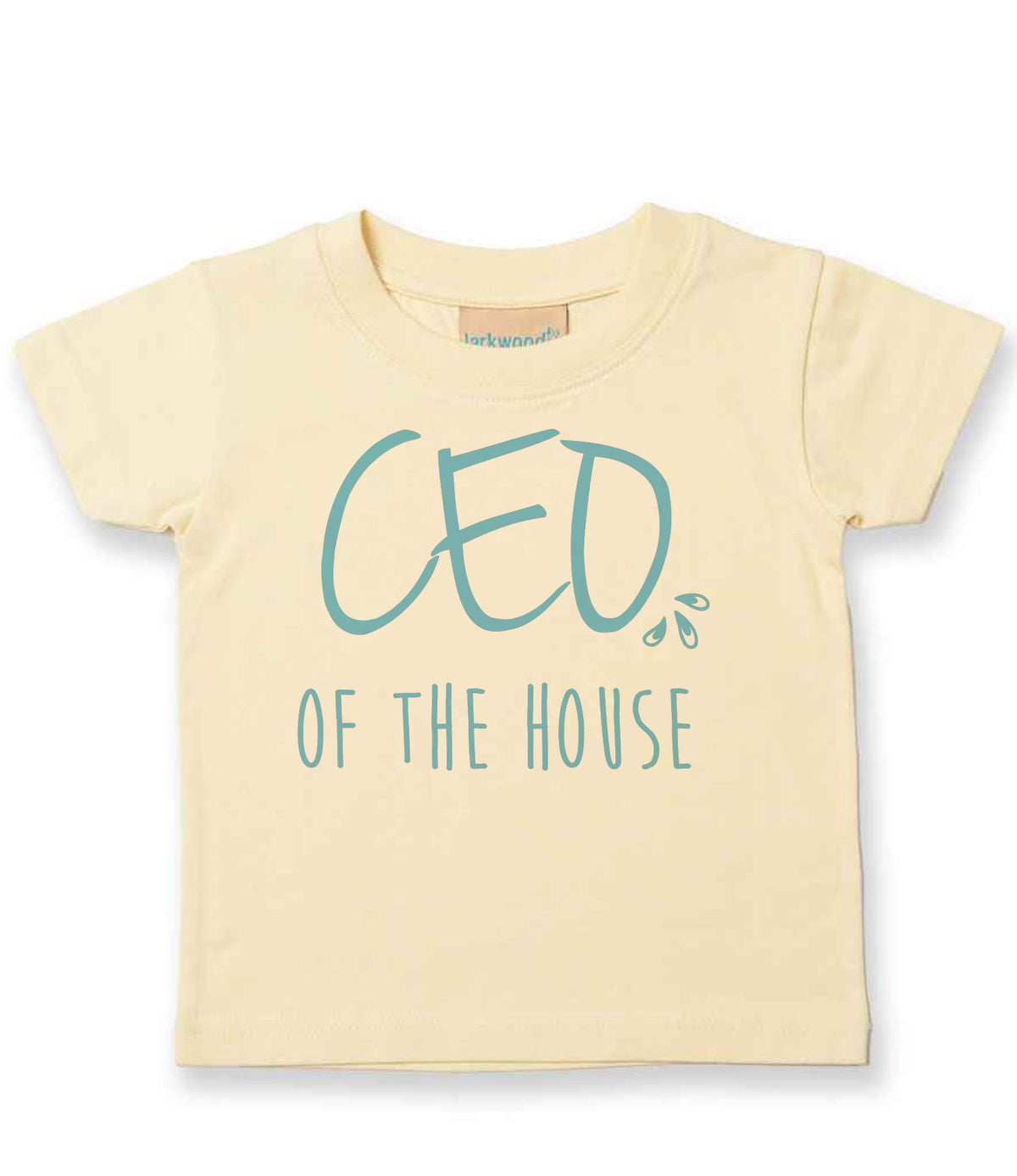Ceo of the House – Baby T-Shirt in Pale Yellow with Baby Blue vinyl