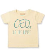 Ceo of the House – Baby T-Shirt in Pale Yellow with Baby Blue vinyl
