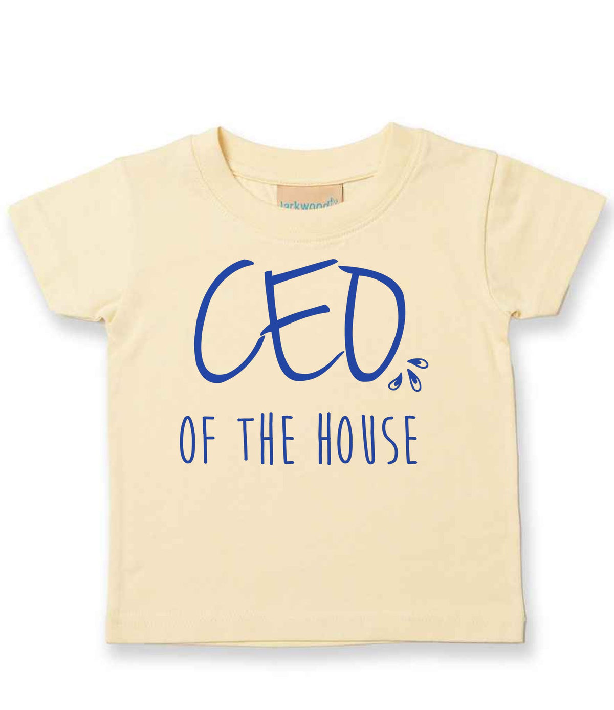 Ceo of the House – Baby T-Shirt in Pale Yellow with Royal Blue vinyl