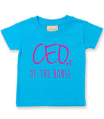 Ceo of the House – Baby T-Shirt in Turquoise Blue with Hot Pink vinyl
