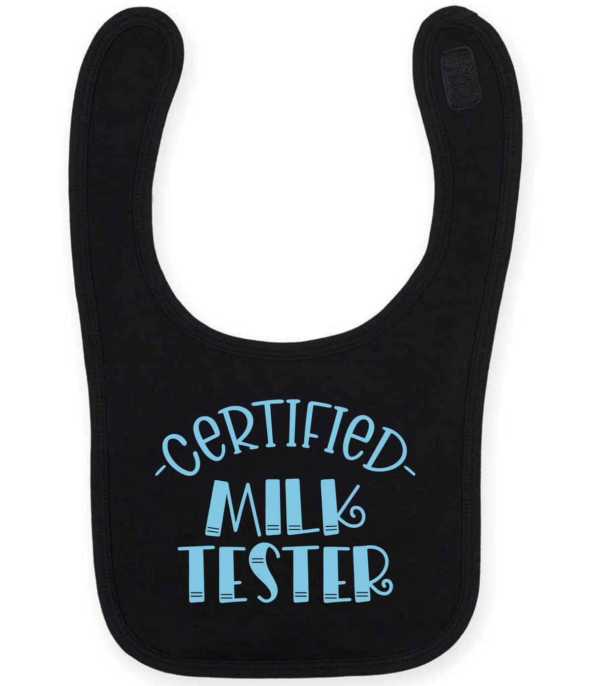 Certified Milk Tester – Larkwood Baby/Toddler Bib in Black with Baby Blue vinyl