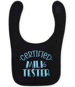 Certified Milk Tester – Larkwood Baby/Toddler Bib in Black with Baby Blue vinyl