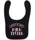 Certified Milk Tester – Larkwood Baby/Toddler Bib in Black with Baby Pink vinyl