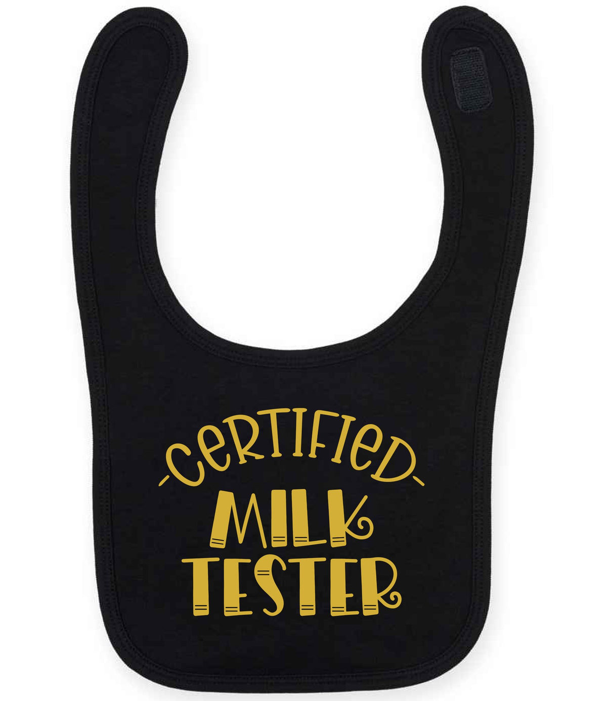 Certified Milk Tester – Larkwood Baby/Toddler Bib in Black with Gold vinyl