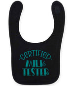 Certified Milk Tester – Larkwood Baby/Toddler Bib in Black with Teal vinyl