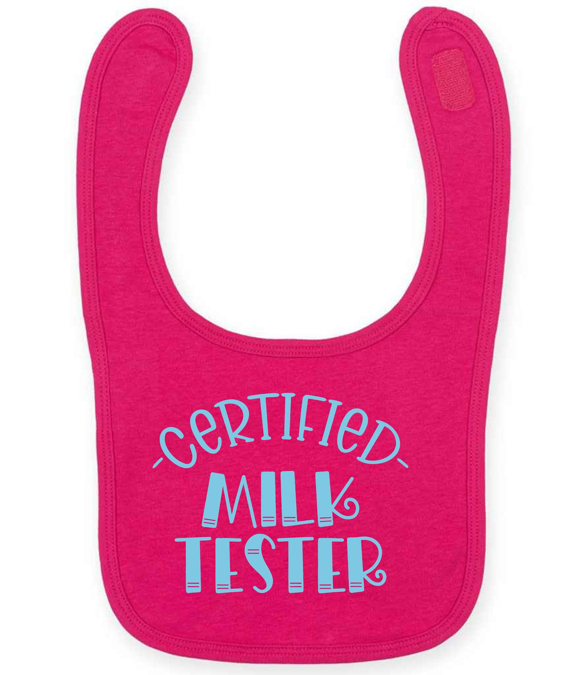 Certified Milk Tester – Larkwood Baby/Toddler Bib in Fuchsia with Baby Blue vinyl