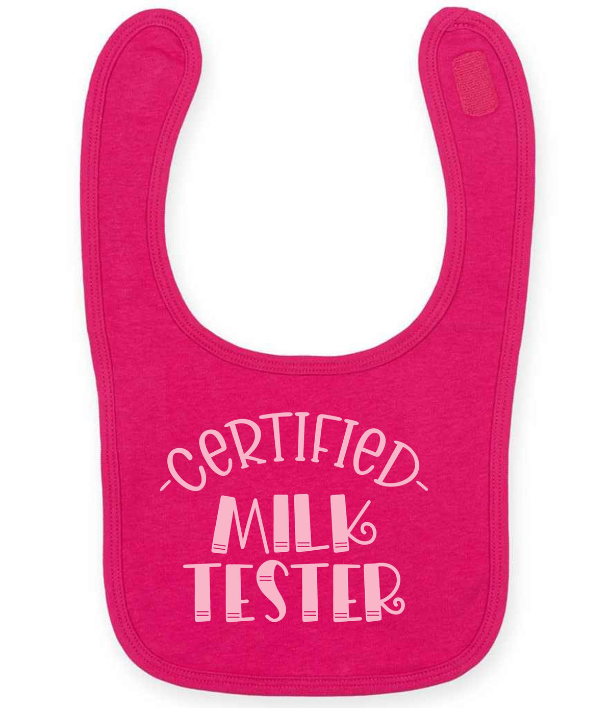 Certified Milk Tester – Larkwood Baby/Toddler Bib in Fuchsia with Baby Pink vinyl