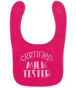 Certified Milk Tester – Larkwood Baby/Toddler Bib in Fuchsia with Baby Pink vinyl