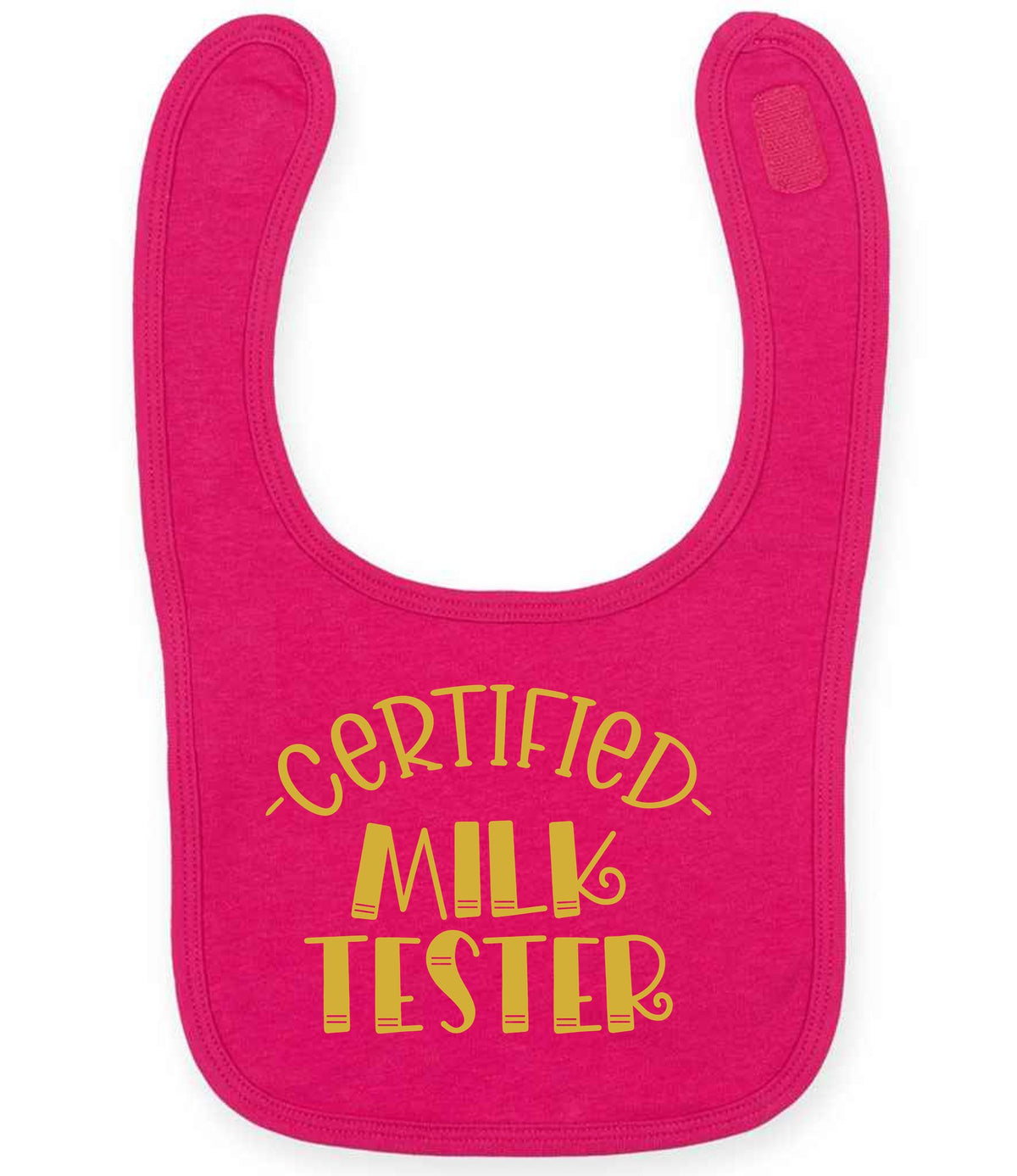Certified Milk Tester – Larkwood Baby/Toddler Bib in Fuchsia with Gold vinyl