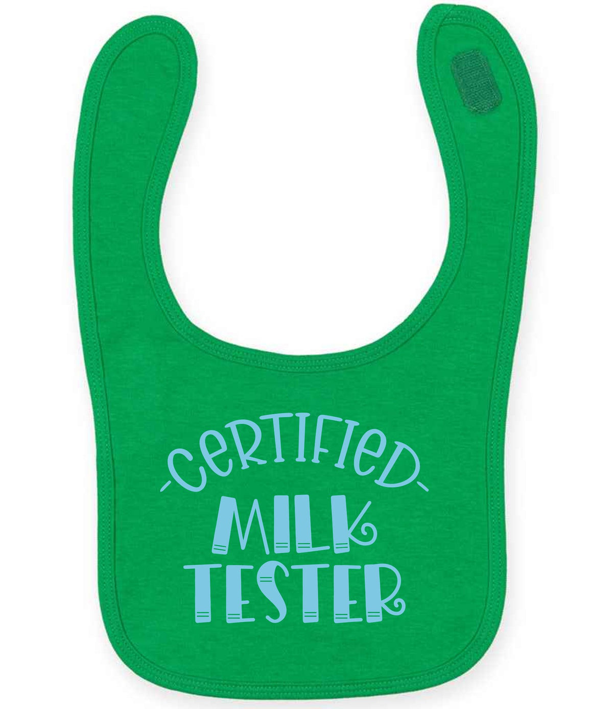 Certified Milk Tester – Larkwood Baby/Toddler Bib in Kelly Green with Baby Blue vinyl