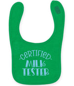 Certified Milk Tester – Larkwood Baby/Toddler Bib in Kelly Green with Baby Blue vinyl