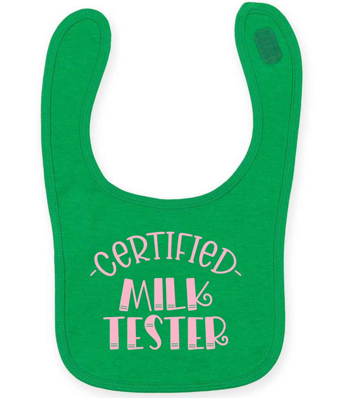 Certified Milk Tester – Larkwood Baby/Toddler Bib in Kelly Green with Baby Pink vinyl