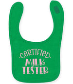 Certified Milk Tester – Larkwood Baby/Toddler Bib in Kelly Green with Baby Pink vinyl