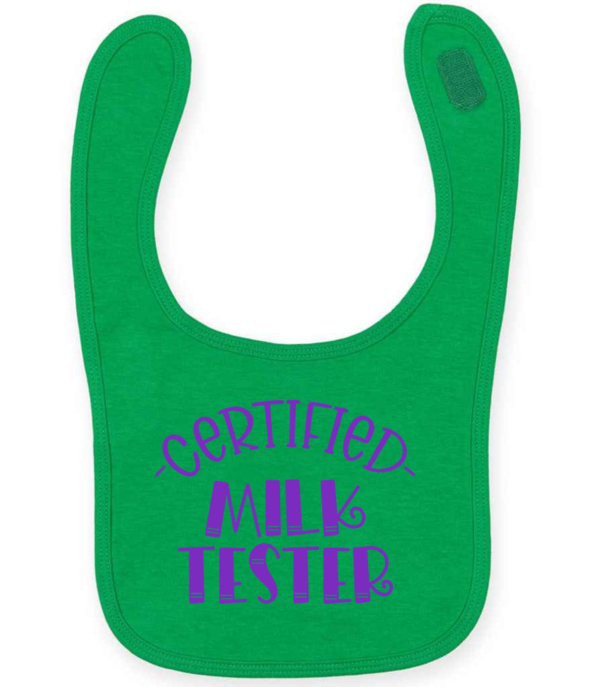 Certified Milk Tester – Larkwood Baby/Toddler Bib in Kelly Green with Purple vinyl