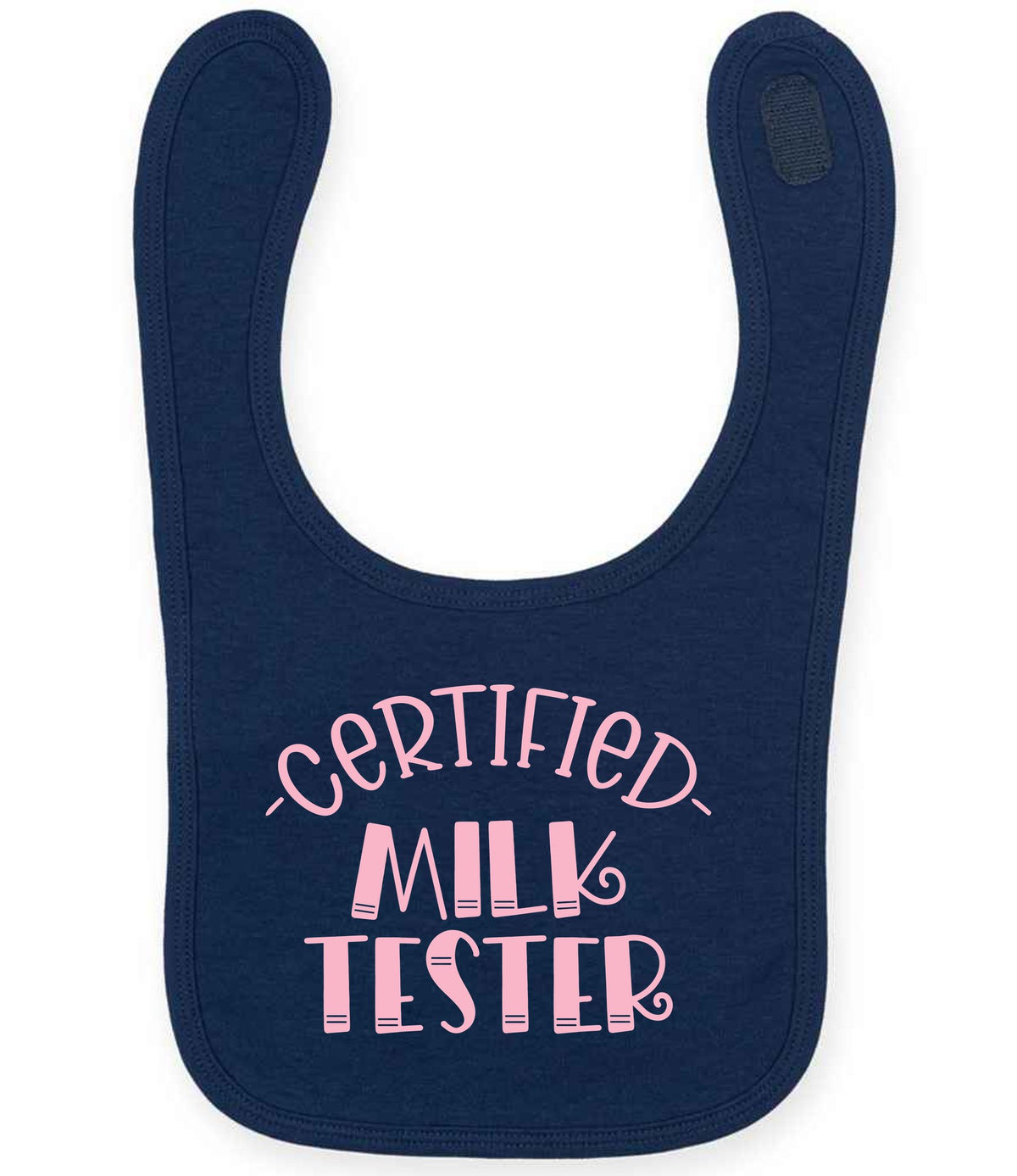 Certified Milk Tester – Larkwood Baby/Toddler Bib in Navy with Baby Pink vinyl