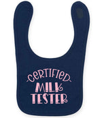 Certified Milk Tester – Larkwood Baby/Toddler Bib in Navy with Baby Pink vinyl