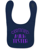 Certified Milk Tester – Larkwood Baby/Toddler Bib in Navy with Purple vinyl