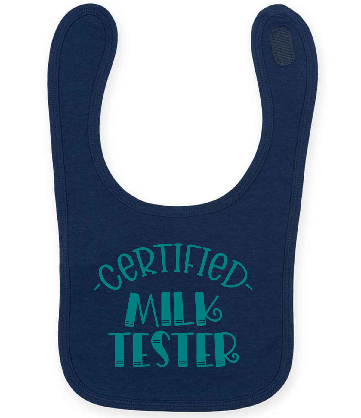 Certified Milk Tester – Larkwood Baby/Toddler Bib in Navy with Teal vinyl