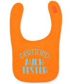 Certified Milk Tester – Larkwood Baby/Toddler Bib in Orange with Baby Blue vinyl