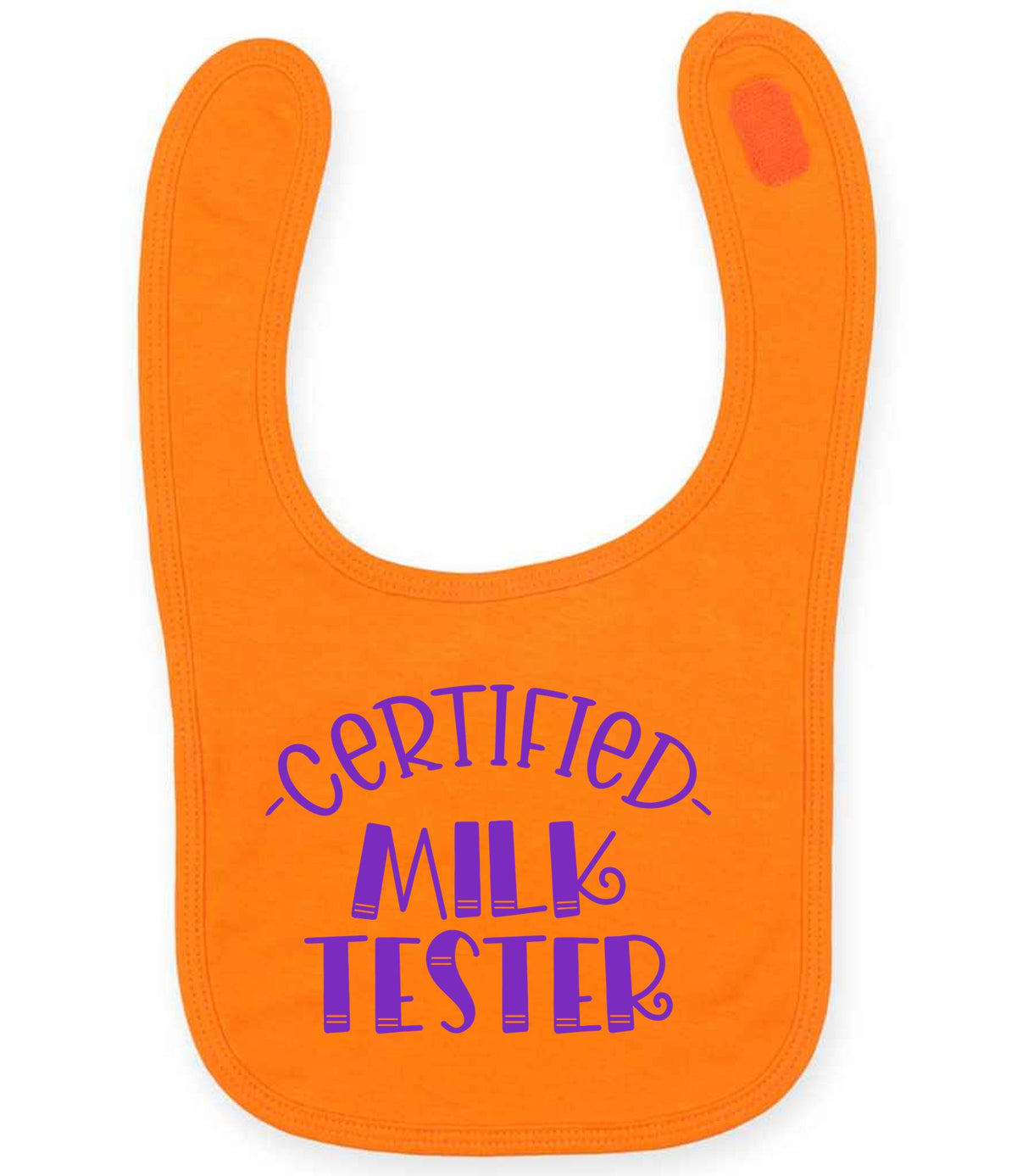 Certified Milk Tester – Larkwood Baby/Toddler Bib in Orange with Purple vinyl